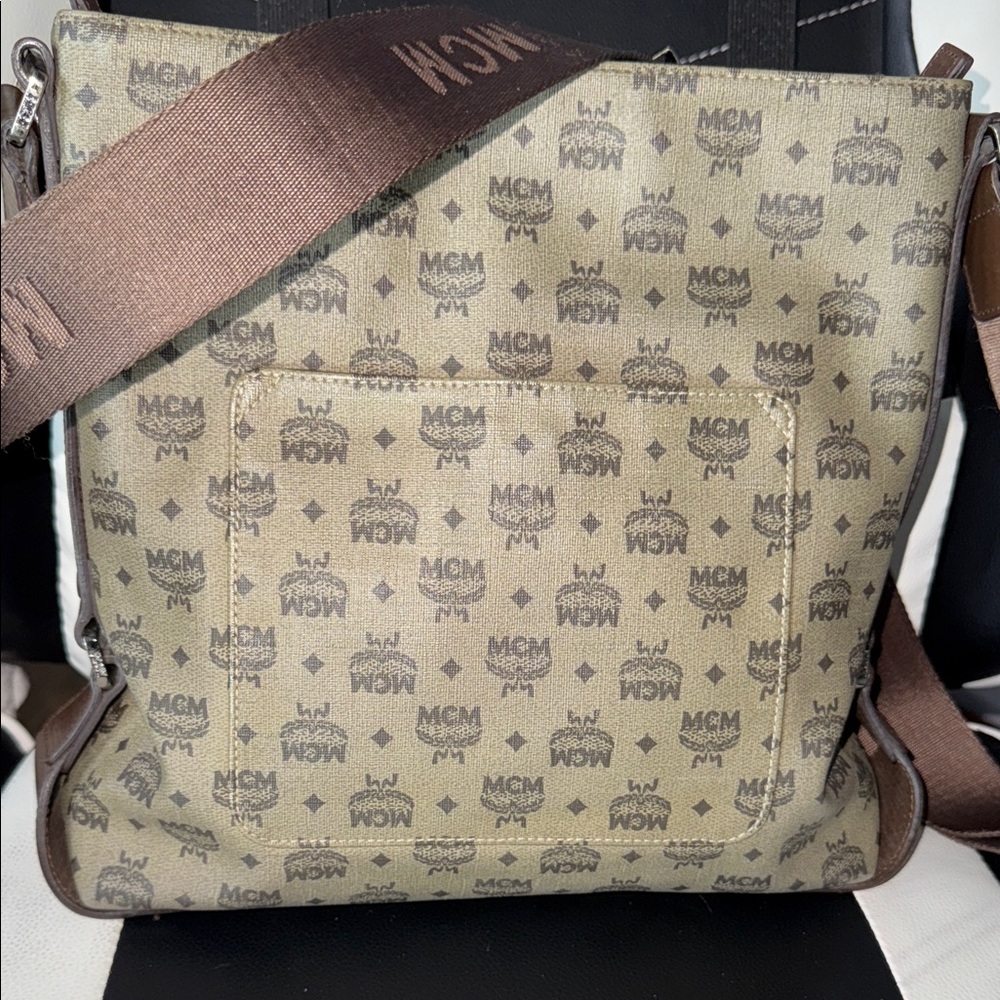 MCM Tan and Brown Logo Messenger Bag - Picture 10 of 14